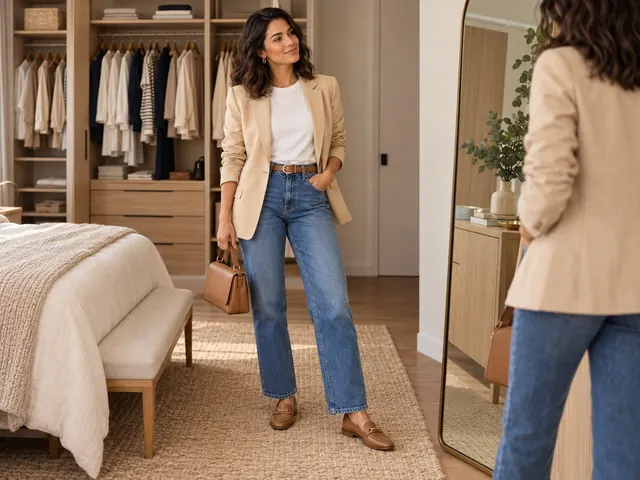 Passo 3: montar o look com jeans, camiseta e blazer